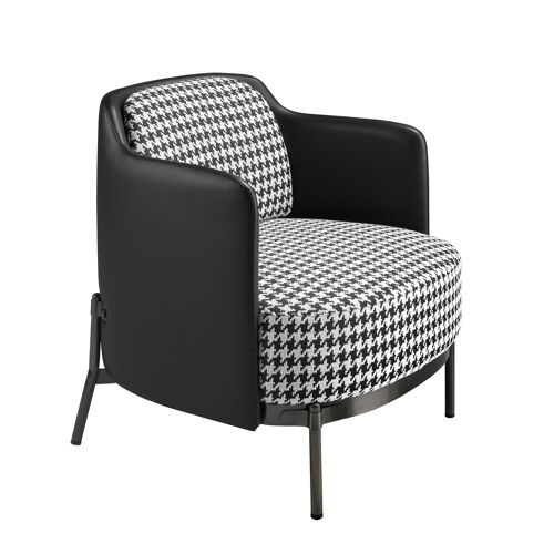 Angel CERDÁ - Fauteuil en Tissu Blanc et Noir avec Dossier en Similicuir Noir - Fauteuil de Design Moderne avec Pieds en Acier Poli Foncé - 68 x 70 x 73 cm