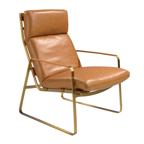 Angel CERDÁ - Fauteuil en Cuir Camel avec Pieds en Acier Doré - Fauteuil de Design Moderne avec Accoudoirs - 69 x 89 x 101 cm