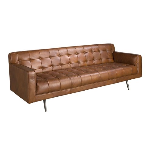 ANGEL CERDÁ – Canapé Chester 3 places – Design moderne – 212 x 79 x 70 cm – Revêtement en cuir bovin marron foncé et pieds en acier inoxydable foncé