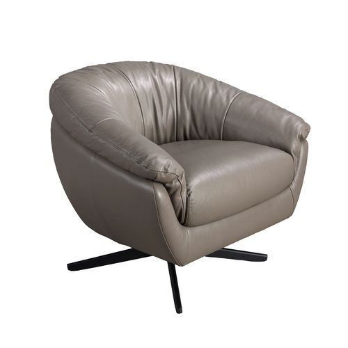 Angel CERDÁ - Fauteuil Pivotant avec Accoudoirs - Design Moderne - 87 x 85 x 74 cm - Revêtu de Cuir Bovin Gris et Pieds en Acier Inoxydable Époxy Noir