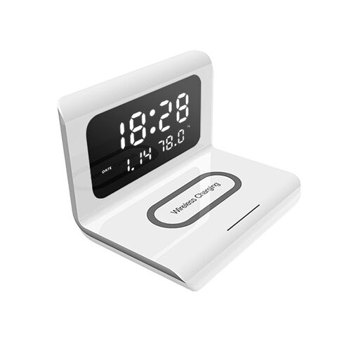 Chargeur Sans Fil Avec Technologie Qi, Affichage De L'heure, Réveil, Température, Abs Écologique, Puissance De Sortie 10 W