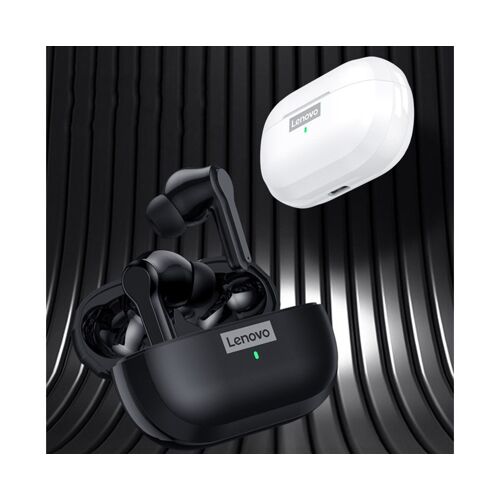 Écouteurs sans fil Lenovo LP1S ¿ Bluetooth V5.0, haut-parleurs 10 mm, noir/blanc, étui de chargement inclus