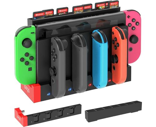 Chargeur De Manette Fastsnail Et Support De Rangement Pour Cartes De Jeu Pour Switch ¿ Charge 4 Joy-Cons, Peut Contenir 28 Cartes