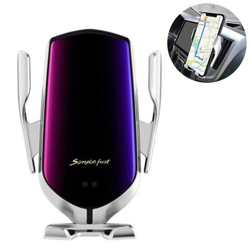 Support De Téléphone Sans Fil 2 En 1 Pour Voiture Avec Charge Rapide, Capteur Infrarouge, Rotation À 360 Degrés Et Poignée En Silicone