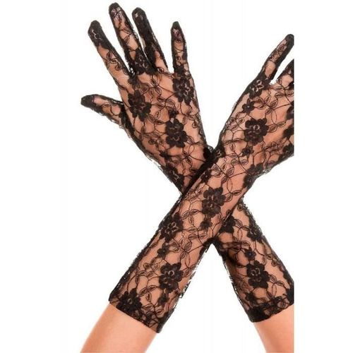 Gants Longs Mi-Bras Noirs Dentelle Florale - Music Legs - Femme - Adulte