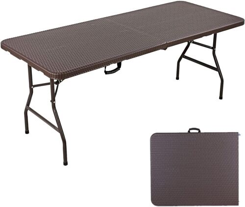 Table De Buffet Pliante 183x76 Cm, Table De Jardin En Plastique Pour Fête Plage, Table De Camping Pour 10 Personnes, Charge 150 Kg