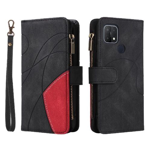 Case For Oppo A15/A15s Nine Card Slots With Card Slot Stand Zipper Wallet Style Two-Color Stitching Kickstand Protective - Noir