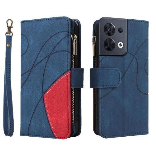 Case For Oppo Reno 8 5g With Card Slot Stand Nine Card Slots Kickstand Protective Two-Color Stitching Zipper Wallet Style - Bleu