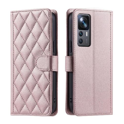 Phone Case For Xiaomi Redmi K50 Ultra Hand Strap Lattice Flip Folio Wallet Card Slots Holder Magnetic - Couleur Rose
