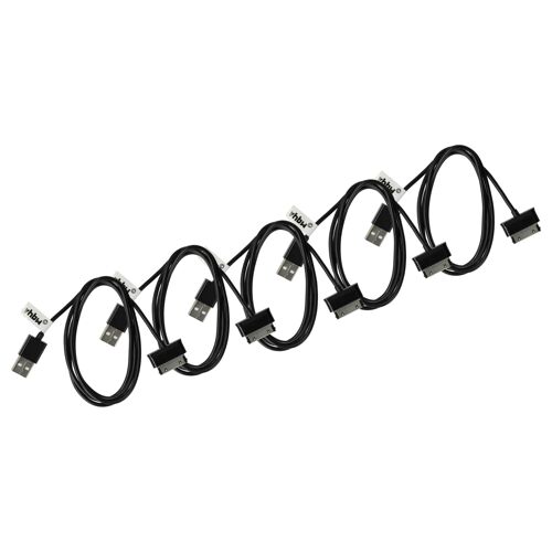 vhbw 5x Câble USB compatible avec Samsung Galaxy Tab 7,7, 7.0, 8.9 tablette - Câble 2 en 1 avec charge (type A sur tablette), 120cm, noir
