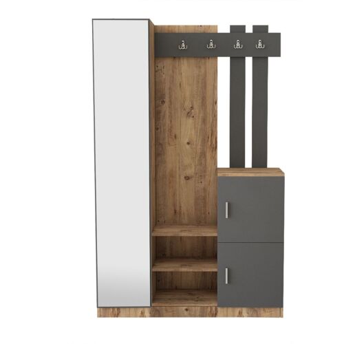 Meuble d'entrée design bois et gris miroir ANKA