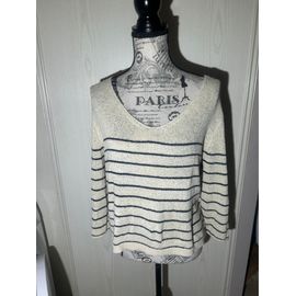 Pull Rayure Bleu Marine Et Blanc Col V Mng Taille M
