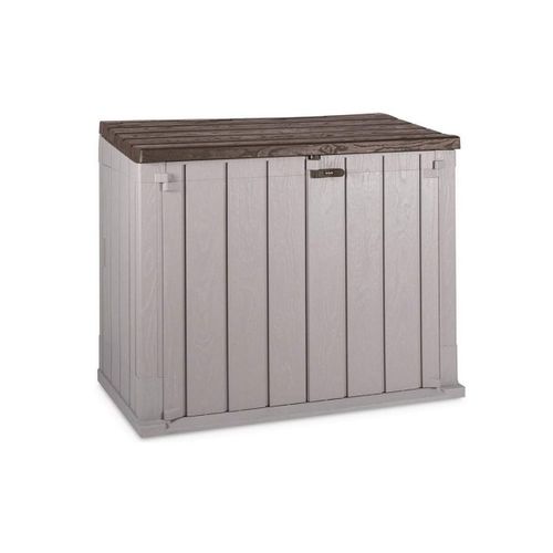 Coffre De Jardin Exterieur 842l Gris Taupe Polypropyl?Ne Recycle 129 X 75 X 111 Cm 2 Portes + Capot Superieur Toomax