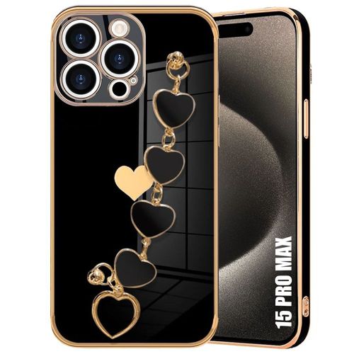 Coque Pour Iphone 15 Pro Max, Silicone Noir Souple Antichoc Avec Bracelet Motif CUr - E.F.Connection