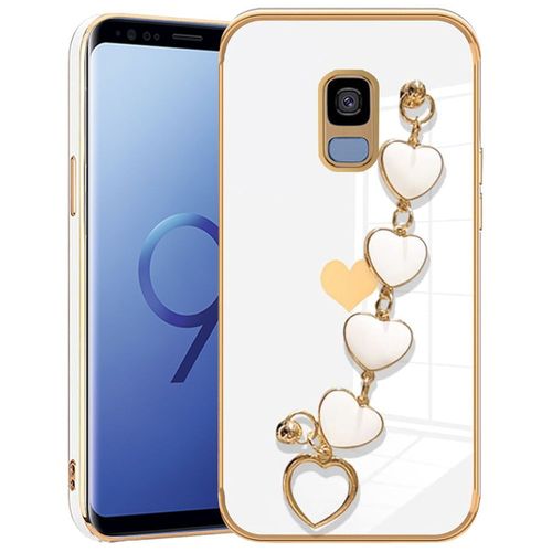Coque Pour Samsung Galaxy S9, Silicone Blanc Effet Luxe Anti-Rayure Ultra Slim Antichoc Avec Bracelet CUr - Booling