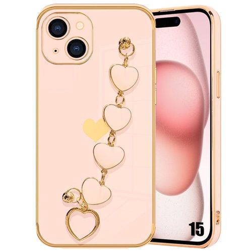 Coque Bracelet Pour Iphone 15, Motif CUr Antichoc Anti-Rayure Silicone Souple Rose - E.F.Connection
