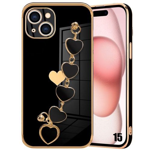 Coque Pour Iphone 15, Silicone Noir Effet Luxe Anti-Rayure Ultra Slim Antichoc Avec Bracelet CUr - E.F.Connection