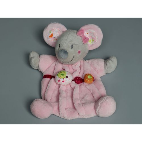 Doudou souris plat rose gris Nicotoy