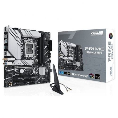 ASUS PRIME B760M-A WIFI - Carte-mère - micro ATX - Socket LGA1700 - B760 Chipset - USB 3.2 Gen 1, USB 3.2 Gen 2, USB-C 3.2 Gen 1 - 2.5 Gigabit LAN, Wi-Fi 6, Bluetooth - carte graphique embarquée...