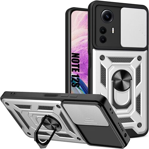 Coque Pour Xiaomi Redmi Note 12s (Pas Pour Redmi Note 12), Argenté Bumper Antichoc Avec 360° Bague Anneau Support - E.F.Connection