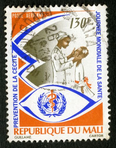 Timbre Oblitéré République Du Mali, Prévention De La Cécité, Journée Mondiale De La Santé, 130 F, Poste Aérienne