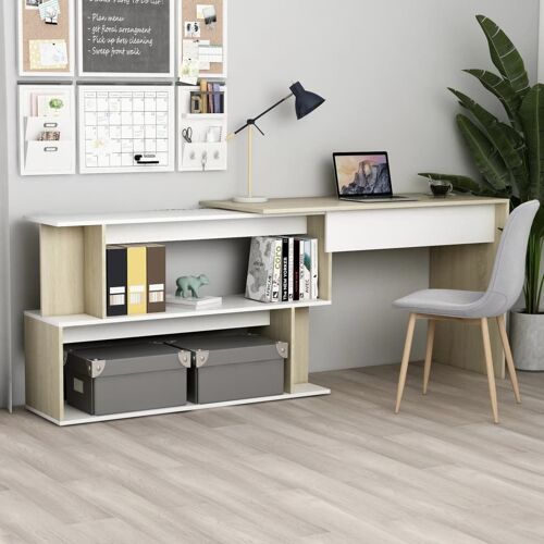 Vidaxl Bureau D'angle Blanc Chêne Sonoma 200x50x76cm Bois D¿Ingénierie