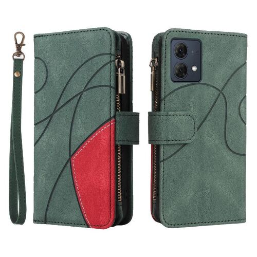 Housse Pour Motorola Moto G84 Avec Le Support De Fente De Carte Couture Bicolore Béquille De Protection Neuf Fentes Pour Cartes Style De Portefeuille À Glissière - Vert