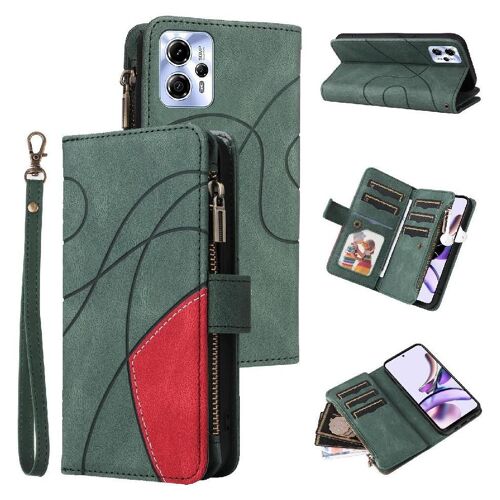 Housse Pour Motorola Moto G13 Neuf Fentes Pour Cartes Béquille De Protection Avec Le Support De Fente De Carte Couture Bicolore Style De Portefeuille À Glissière - Vert