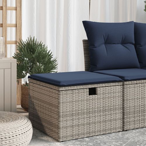 Vidaxl Tabouret De Jardin Avec Coussin Gris 55x55x37 Cm Résine Tressée