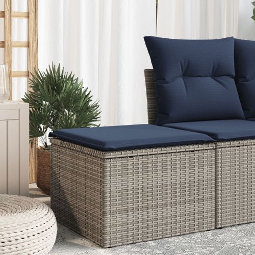 Vidaxl Tabouret De Jardin Avec Coussin Gris 55x55x37 Cm Résine Tressée