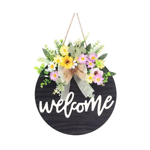 Panneau De Bienvenue Pour Porche, Panneau Rond En Bois, Décoration De Porte D'Entrée Avec Couronnes De Fleurs, Panneau Suspendu Pour La Maison 9109-May14A28773