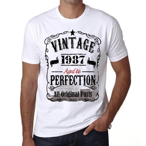 Homme Tee-Shirt - All Original Parts Aged To Perfection 1987 - 37 Ans T-Shirt Graphique Idée Cadeau 37e Anniversaire Vintage Année 1987 Nouveauté