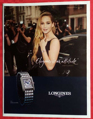 Publicité Papier - Montre Longines De 2023, Jennifer Lawrence Égérie.