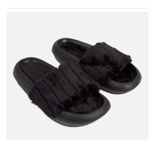 Claquettes Paire D Pantoufles Souliers Noir Semelle Epaisse Et Souple Mules Fourrure Synthétique 38 Nu Pied Sandales Tong Black Pratique Confortable Chaussures Ouverte Reposante Détente Adultes Mixte