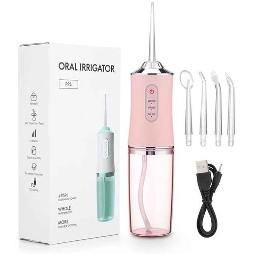 Hydropulseur Dentaire Portable Rechargeable Par Usb,Irrigateur Oral,Nettoyeur De Dents,4 Embouts De Jet,3 Modes- Pink[D32616]