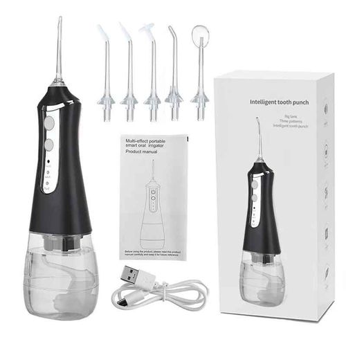 Hydropulseur Portable,Jet Dentaire,Nettoyage Des Dents,5 Buses,350ml- Black[E3273]