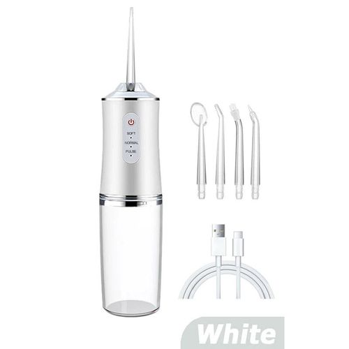 Irrigateur Buccal Portable,Hydropulseur Dentaire,Aste Par Usb,Jet D'eau,Cure-Dents,4 Embouts De Jet,220ml,3 Modes- White[D4576]