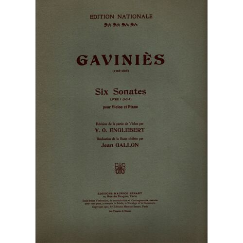 Gavinies Six Sonates Pour Violon Et Piano