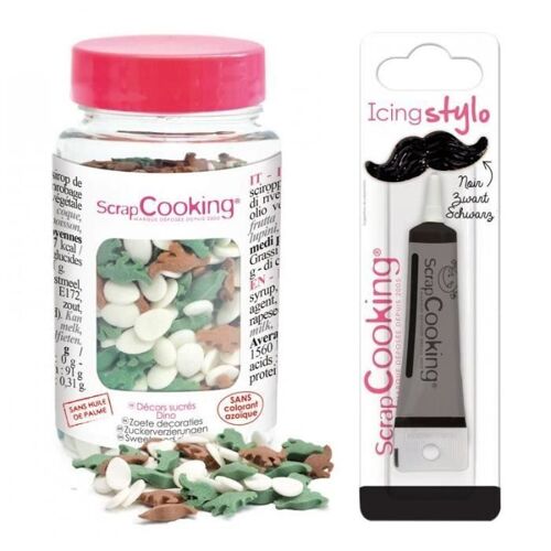 Décors Sucrés Dinosaures 55 G + Stylo De Glaçage Noir