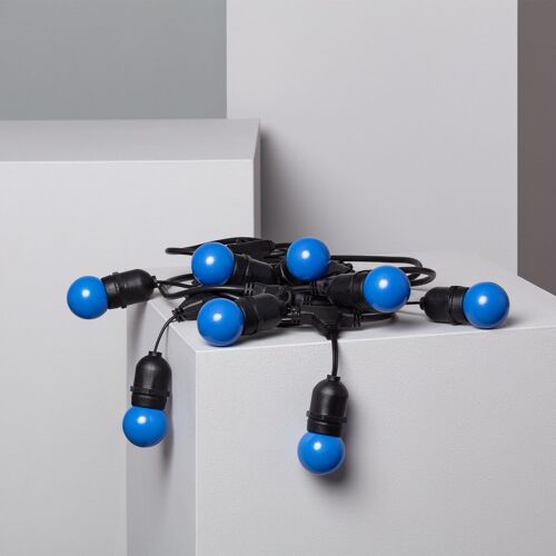 Kit Guirlande Waterproof 5.5m Noire + 8 Ampoules Led E27 G45 3w De Couleurs Bleu