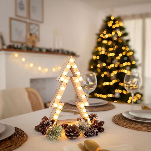 Sapin de Noël LED Bois à Piles Gaspar 200 mm
