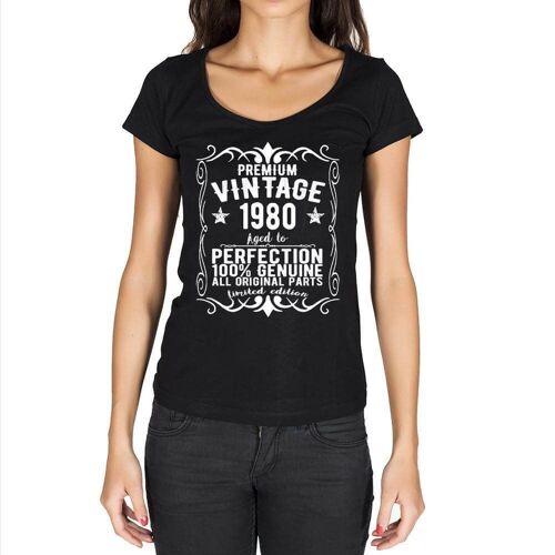Femme Tee-Shirt - All Original Parts Aged To Perfection 1980 - 44 Ans T-Shirt Graphique Idée Cadeau 44e Anniversaire Vintage Année 1980 Nouveauté