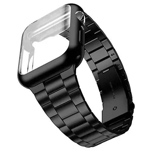 Bracelet En Métal+Étui Pour Apple Watch 10 46mm 42mm 9 8 7 45mm 41mm,Iwatch 6 5 4 Se2 44mm 40mm,Coque De Protection Anti-Chute.Black With Case.For Iwatch 10 42mm