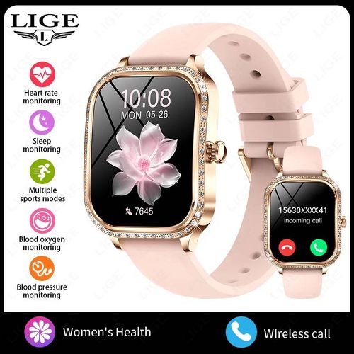 Lige Montres Intelligentes De Luxe Pour Femmes Ip67 Étanche Bluetooth Appel Fitness Tracker Smartwatch Moniteur De Fréquence Cardiaque Montres Pour Femmes.Gold Pink.