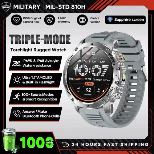 Nouveaux Hommes Militaire En Plein Air 1000Mah Batterie Montre Intelligente Gps Nfc Montres 3Atm Étanche Natation 1.7 Pouces Hd Bluetooth Appel Smartwatch.Grey.Standby For 100 Days