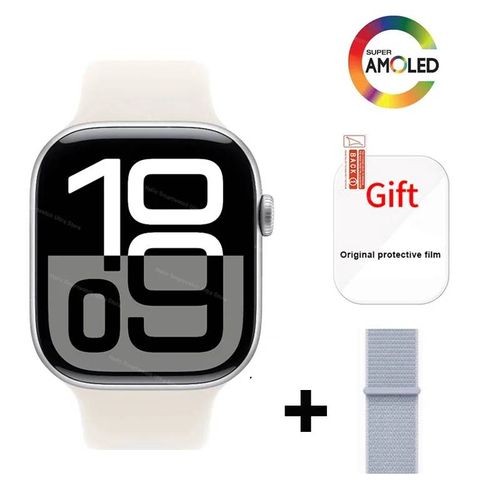 Bonjour Montre 10 Smartwatch 2025 46Mm Amoled 4G Rom Gps Deepseek Nfc Boussole Horloge Bluetooth Appel Montre Intelligente Série 10 Hommes Femmes.Silvery Blue Cloud.For App Le46Mm