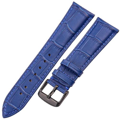 Bracelet De Montre En Cuir Véritable Motif Crocodile Peau De Vache 18 19 20 21 22 24 Mm Noir Marron Bleu Rouge Bracelet Unisexe.Blue Black Buckle.18Mm