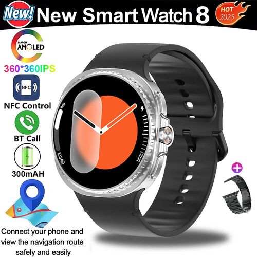 Nouvelle Montre Intelligente 8 Cadran Rotatif Classique Amoled Écran Hd Hommes Gps Nfc Modes De Sport Fitness Fréquence Cardiaque Bluetooth Appel Montre Intelligente.Black Steel Strip.Watch 8