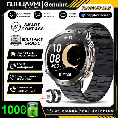 2025 Nouveau Militaire T-Rex 3 Bluetooth Appel Montre Intelligente Gps Boussole Barométrique Altimètre 10Atm Étanche Sport Montres Intelligentes Hommes.Black Steel B 2.Gps Watch