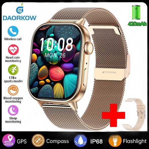 2025 Nouvelle Mode Intégré 6 Étoiles Gps Position Montre Intelligente Femmes 2.01 ''Amoled Hd Écran Ip68 Étanche Sport Bracelets Dames.Rose Gold Mesh B.